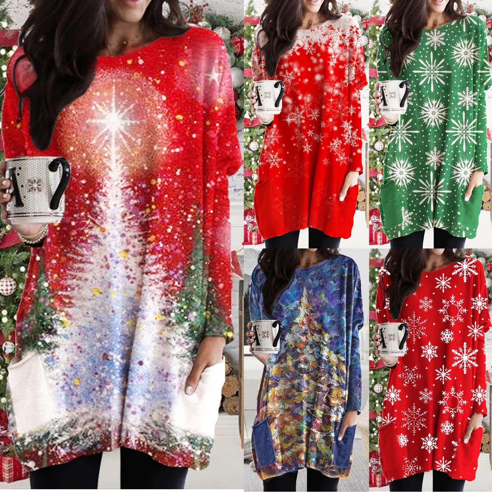 

Женская повседневная блузка с длинными рукавами и рождественским принтом