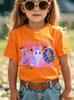 Halloween Sommer Mode Mädchen Kurzarm T-Shirt Schleife Cartoon Muster Druck Street Lässig Rundhals Kinderkleidung Mädchen