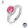 S925 Silver Set 1ct Moissanite Luxury Round Bag Color Women's Six-prong Pink Adjustable Opening Ring