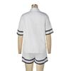Women 2 Piece Set Floral Embroidered Short Sleeve Shirt and High Waist Shorts With Belt Multi Color