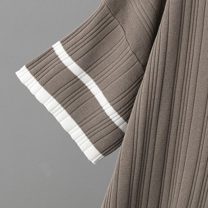 New Summer Polo Collar Short Sleeve Fashion Casual Loose Versatile Thin High Waist Knitted Suit Women