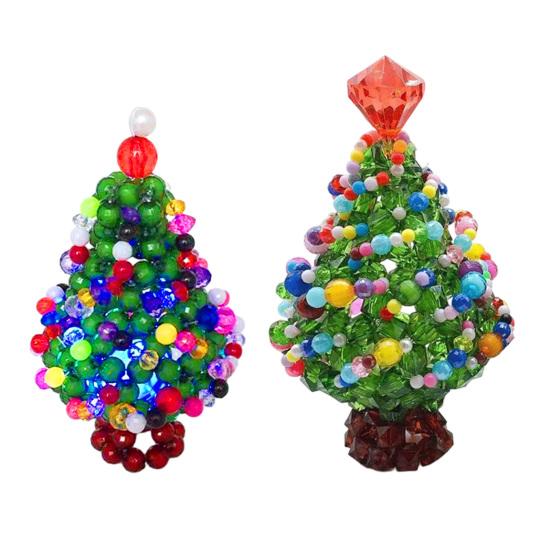 DIY Christmas Craft Kits Handmade Beaded Tree Ornament, Sparkly Crystal Bead Mini Creative Ornament Making Tabletop Decor, Hand-Woven Xmas Desktop