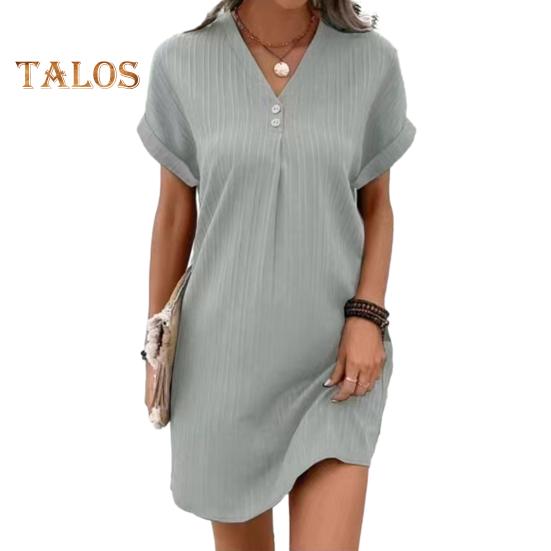 

Женское летнее платье-рубашка, повседневное платье-футболка с V-образным вырезом и коротким рукавом, пляжный сарафан-мини для отдыха XXXL серебряный