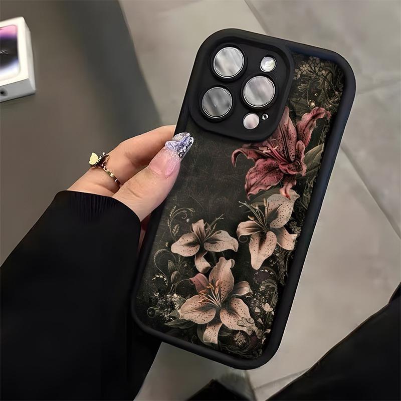 High End Lily Print Phone Case Suitable for iPhone 17 16 15 14 13 12 11 Pro/Max/Plus Anti Drop and Shockproof Back Cover