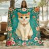 Cat and Flower Pattern Flannel Printed Blanket Suitable for All Seasons Suitable for Living Room Office Sofa and Travel