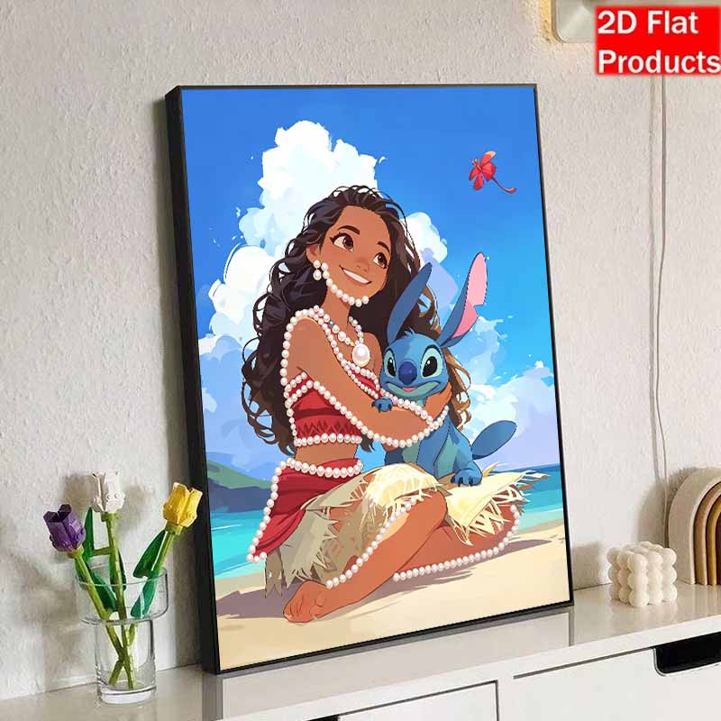 Disney Pearl Art Moana Stitch Creative Pearl-Style Art Kit 5D DIY Pearl Embroidery Mosaic Cross-Stitch Kit for Home Decor