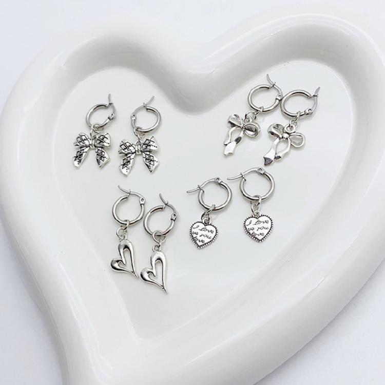 4Pairs Heart and Butterfly Earrings Stylish Drop Earrings Earwear for Women Girl