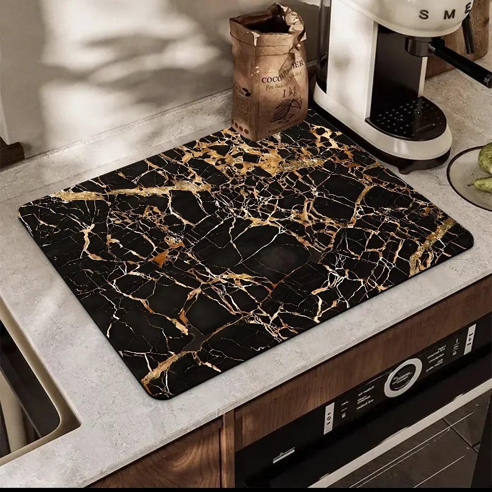 

Luxury Black Gold Tableware Mat, Kitchen Mat, Anti Slip Coffee Cup Mat Drainage Mat Tableware Cup Bottle Mat Kitchen Furniture 20x30cm