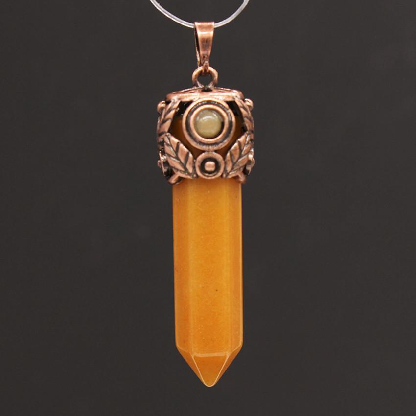 Retro Antique Brass Chakra Hexagonal Prism Natural Stone Quartz Crystal Stone Healing Pendulum Pendant Jewelry For Women Men