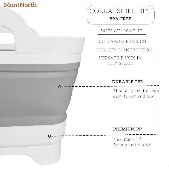 Collapsible Wash Basin 9L, Foldable Dish Tub with Drain Plug, Portable Collapsible Dish Basin, Camping Sink for Washing Dishes, Laundry & Kitchen