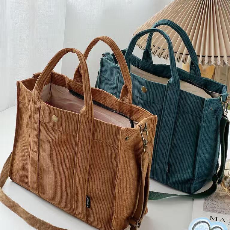 Damen Retro Cord Canvas Handtasche - Schulter- & Umhängetasche mit großer Kapazität