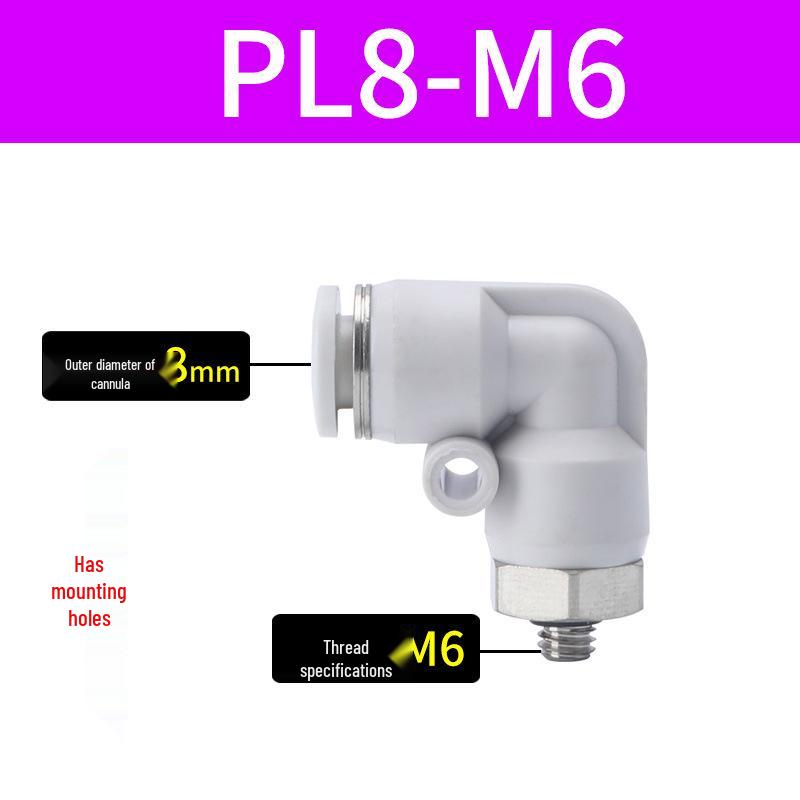 Premium White Male Thread Elbow PL8-02 Pneumatic Connector, 4-M5/6-01/10-03/12-04 Air Tube