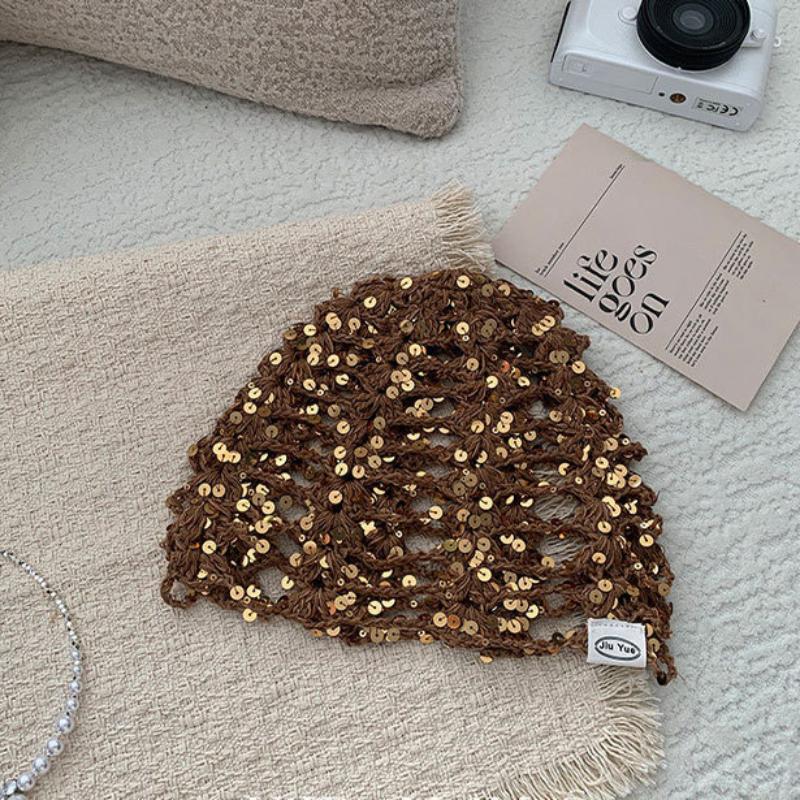 Versatile Sequined Knit Beanie and Triangle Scarf Belt Set for Fashionable Winter Dressing