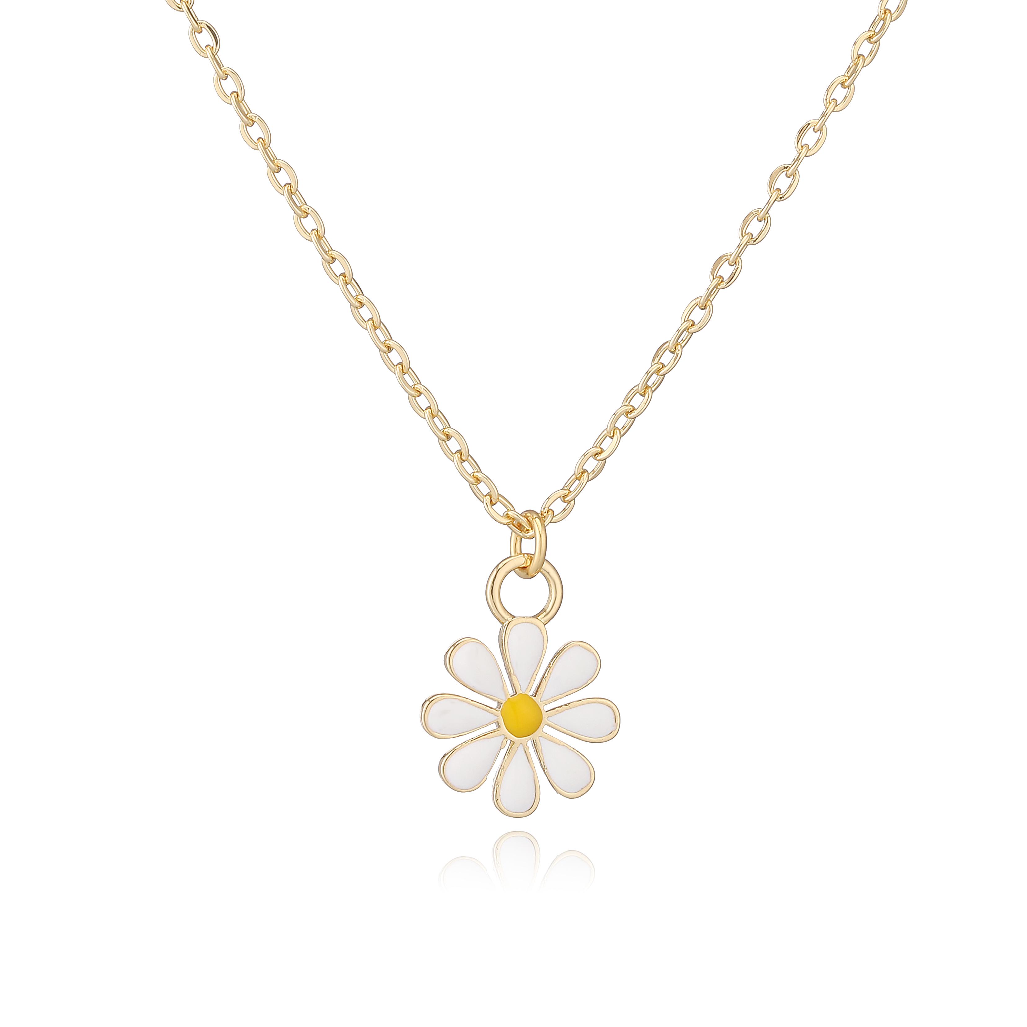 

HECHENG, Summer New Sweet and Romantic Enamel Yellow Daisy Pendant Necklace Women s Fashion White Copper Metal Zircon 1 Piece Other