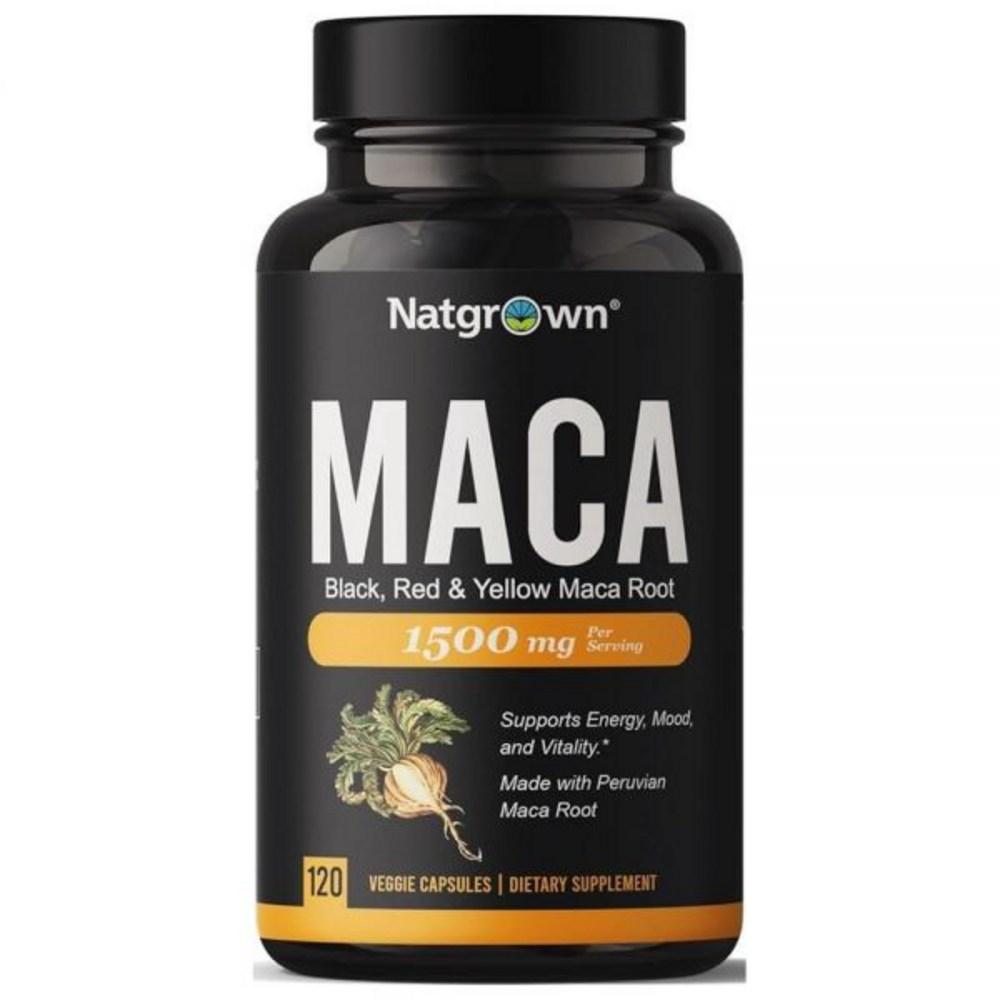 Natgrown Natural Maca Root Powder Capsules - Black, Red & Yellow 1500mg Gelatinized Peruvian Supplement Per Serving GMO Free Gluten