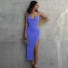 QICED Women's Spring Solid Color Halter Neck Swing High Waisted Spice Girl Dress