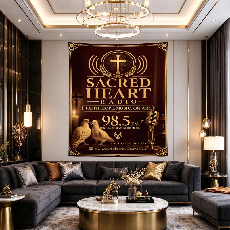 Sacred Heart Radio Vintage Gold Cross Faith Poster Art