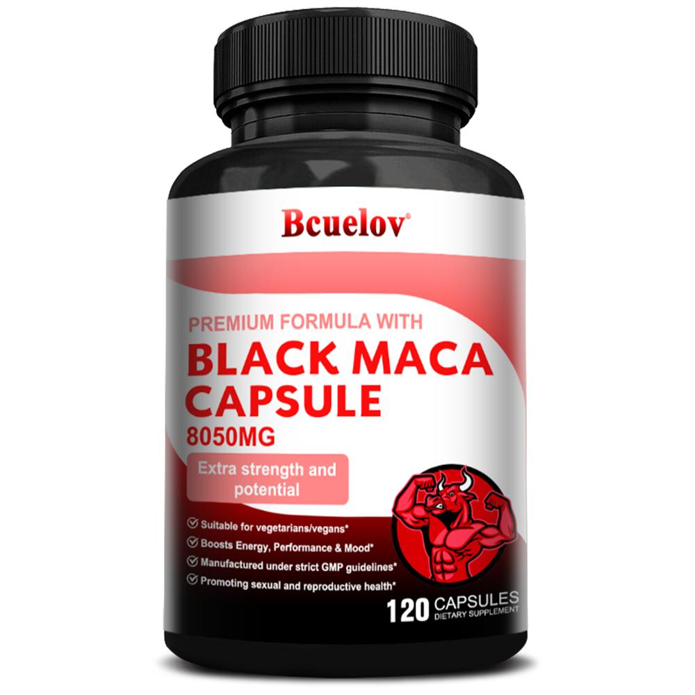 Bcuelov Black Maca Supplement, 8050mg, with Tongkat Ali, L-Arginine & Ginseng, 120 Caps