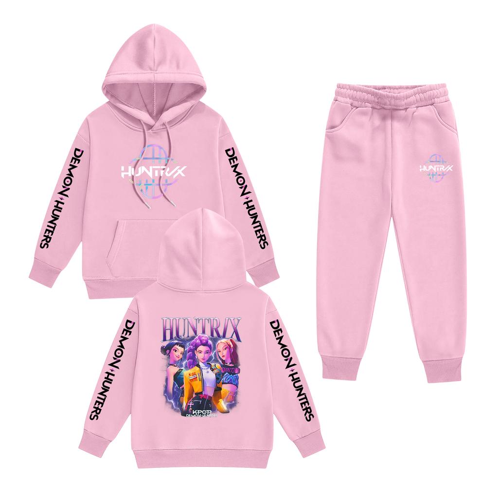 Kids' Long Sleeve Loose Pullover Letter Print Drawstring Hooded Sweatshirt Set