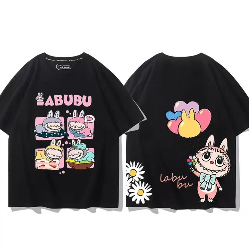 

Мультяшная аниме футболка с принтом Лабубу, женская, с коротким рукавом, свободный повседневный топ, для пары, лето S
