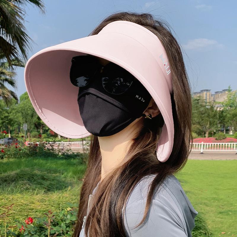 

Wrap-around full-face sunscreen cap summer large brim empty top sun hat cycling UV-proof ice silk sun hat no mask, one size fits all