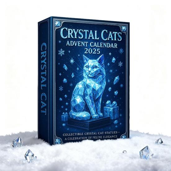 Faux Crystal Cat Advent Calendar 2025 Collectible 2D Acrylic Cat Pendant Set 24 Days Christmas Countdown with 24 Different Breeds Kitten Ornaments