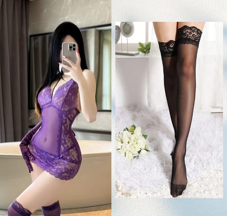 New High-end Objects Deep V Dew Ditch Lace Perspective Temptation Provocative Hip-wrapped Nightdress Sexy