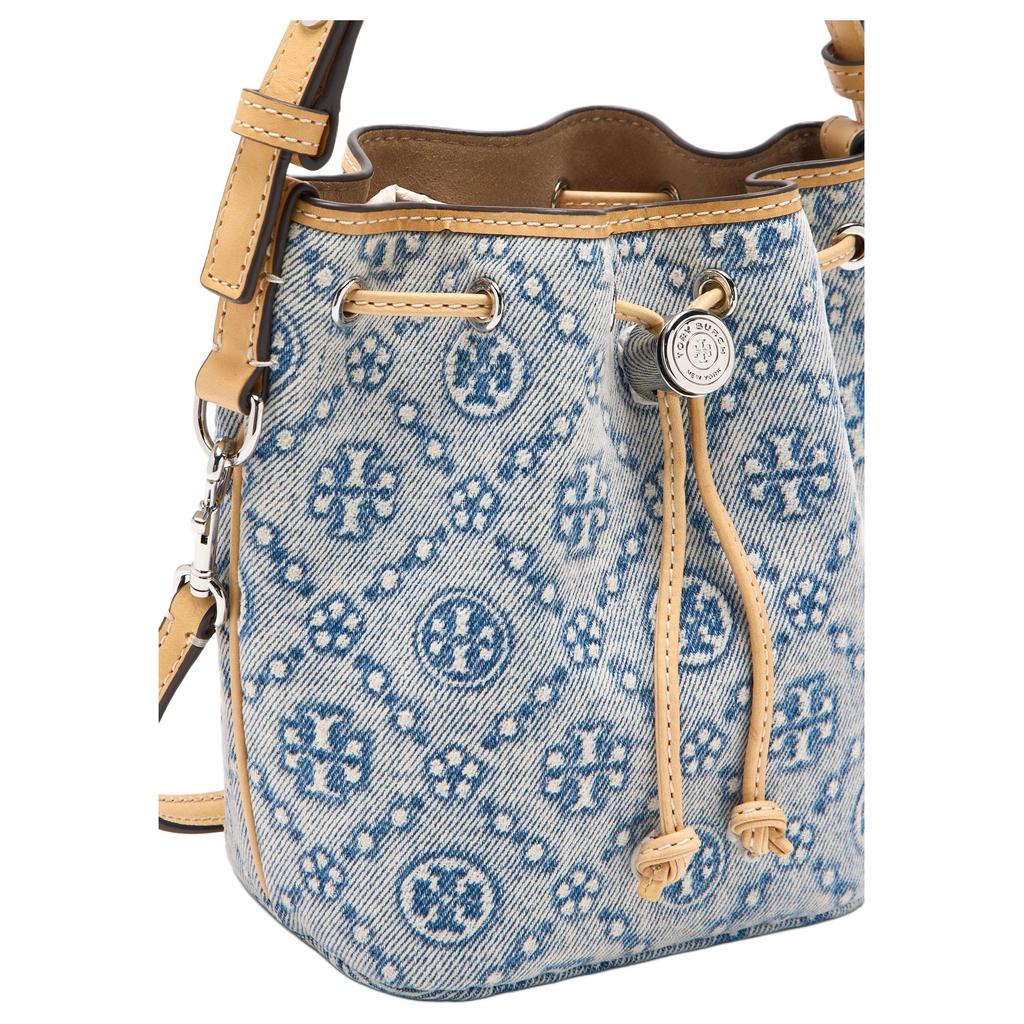 Tory Burch T Monogram Removable Shoulder Strap Fabric Bucket Bag Mini Women Bags Powder-Blue 167761-400