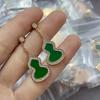 Natural Mother-of-pearl and Malachite Gourd Earrings Exquisitely Crafted High-quality New and Fashionable