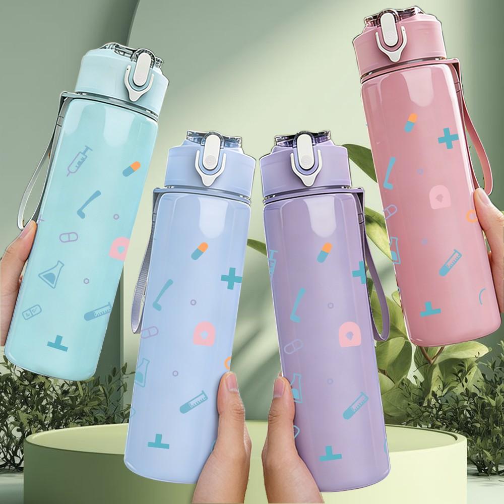 1PC Pastel Heart Dot Seamless Pattern 750ml Color Plastic Sports Water Bottle Leakproof Flip Straw Lid Suitable for Sports Office Home Use