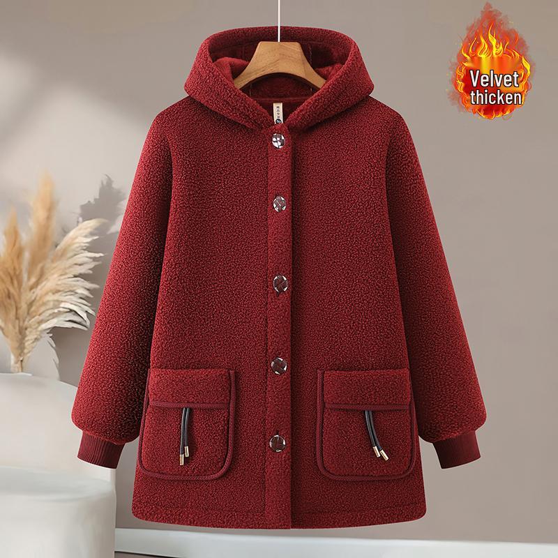 

Mom s Plus Size Thick Winter Hooded Granular Velvet Cotton Jacket - 2025 Edition for Middle-Aged and Elderly Women 2XL (105-120 Jin)