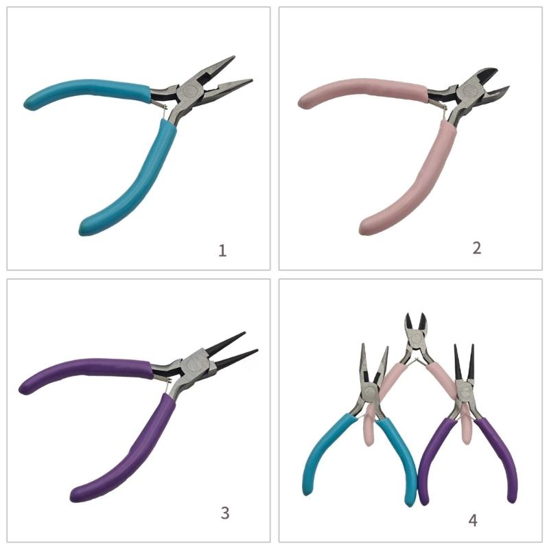 Durable Steel Jewelry Pliers Set for Beads Repairs Long Nose Round Nose Wire Cutting and Curved Pliers with Tweezers