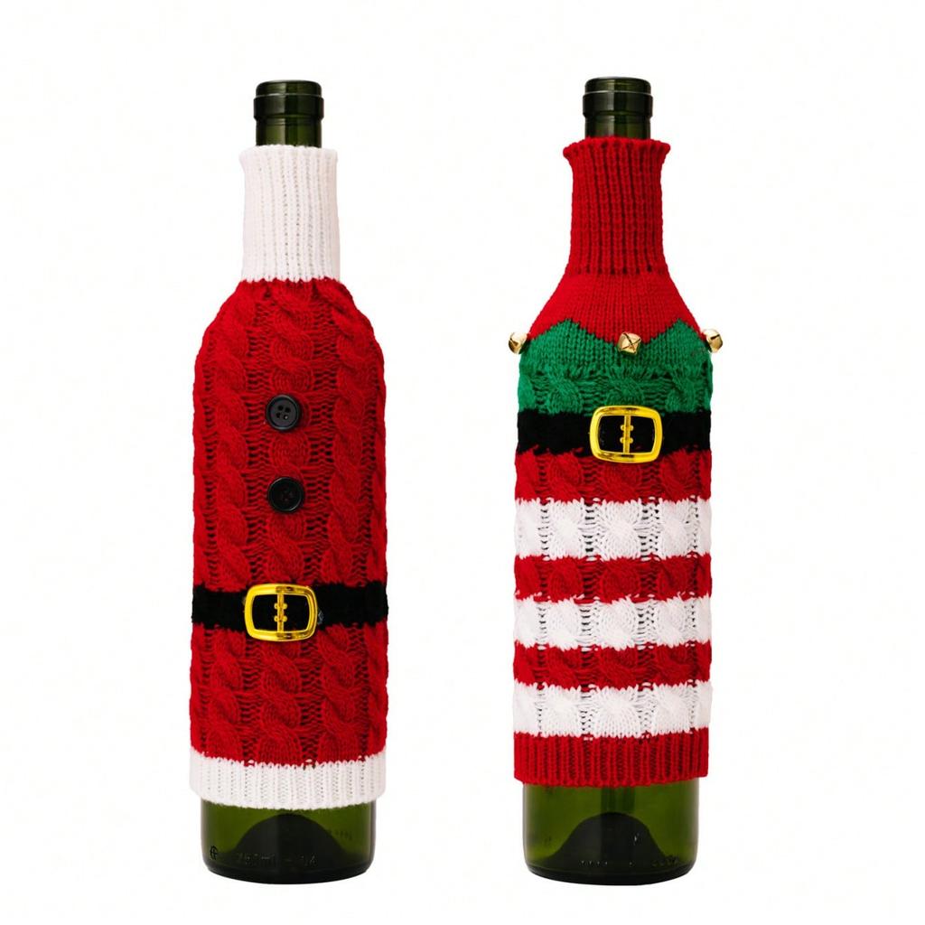 Christmas Wine Bottle Covers Santa Snowman Knitted Red Wine Bottle Bags New Year Party Xmas Dinner Table Decoration