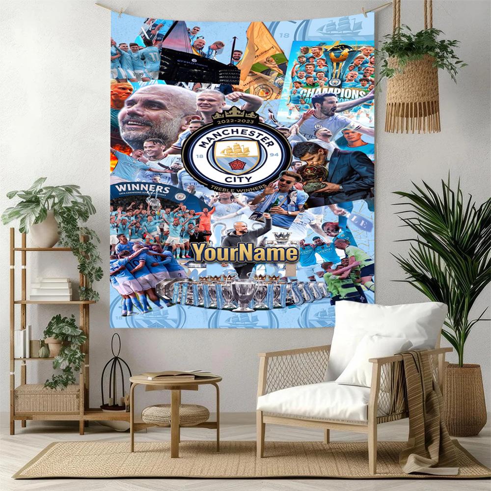 Manchester City Brugerdefineret Dit Navn Vægdekoration Vægtæppe Kunst Til Kæledyrs Mindesmærke Fødselsdag Bryllupsfest Baggrund Familiegave