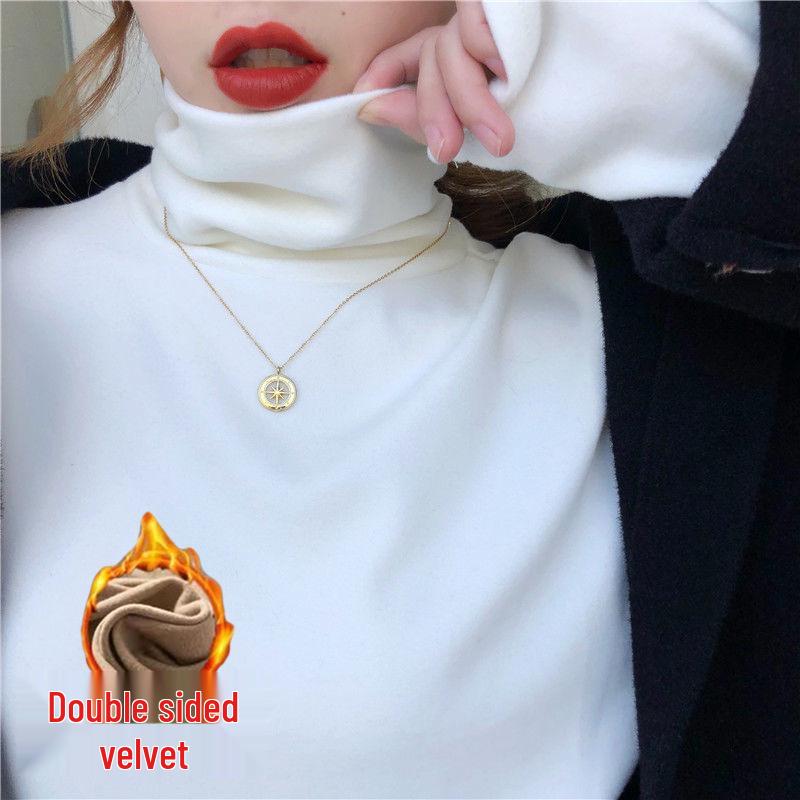 Women's Velvet High-Neck Double-Sided Warm Turtleneck Long-Sleeve Top - Autumn & Winter Slim Fit