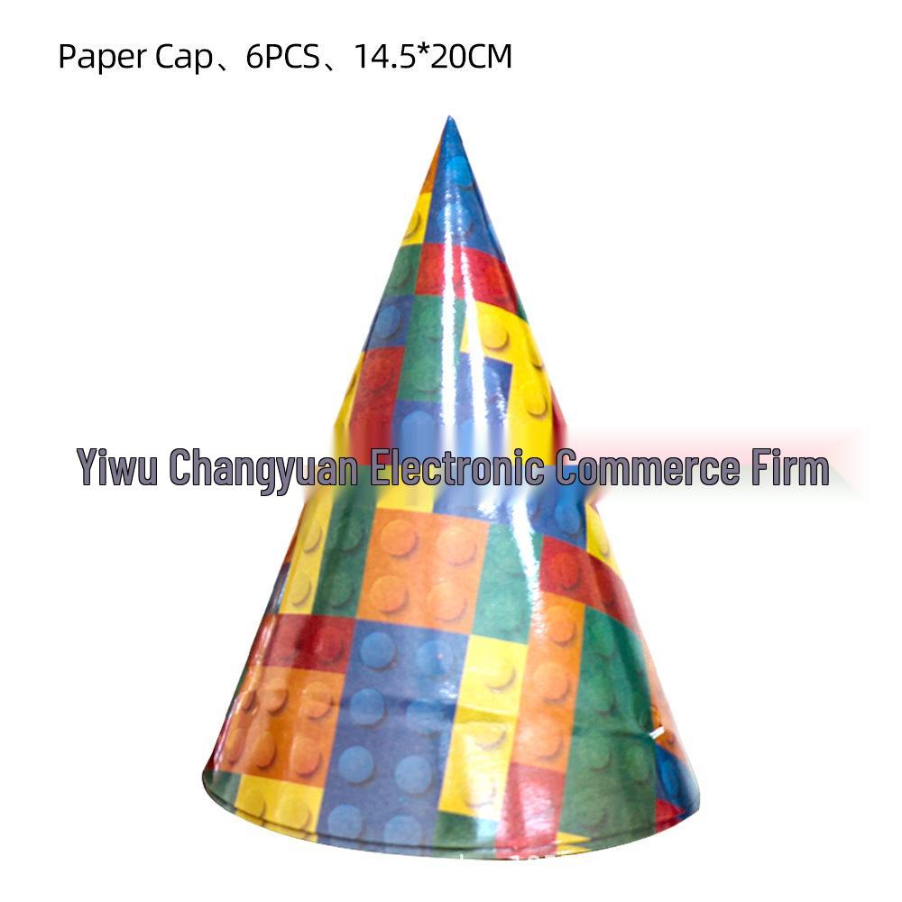 Párty potřeby s kostkami Lego: Praporek, Klobouky a Ubrus pro Dětské Narozeniny