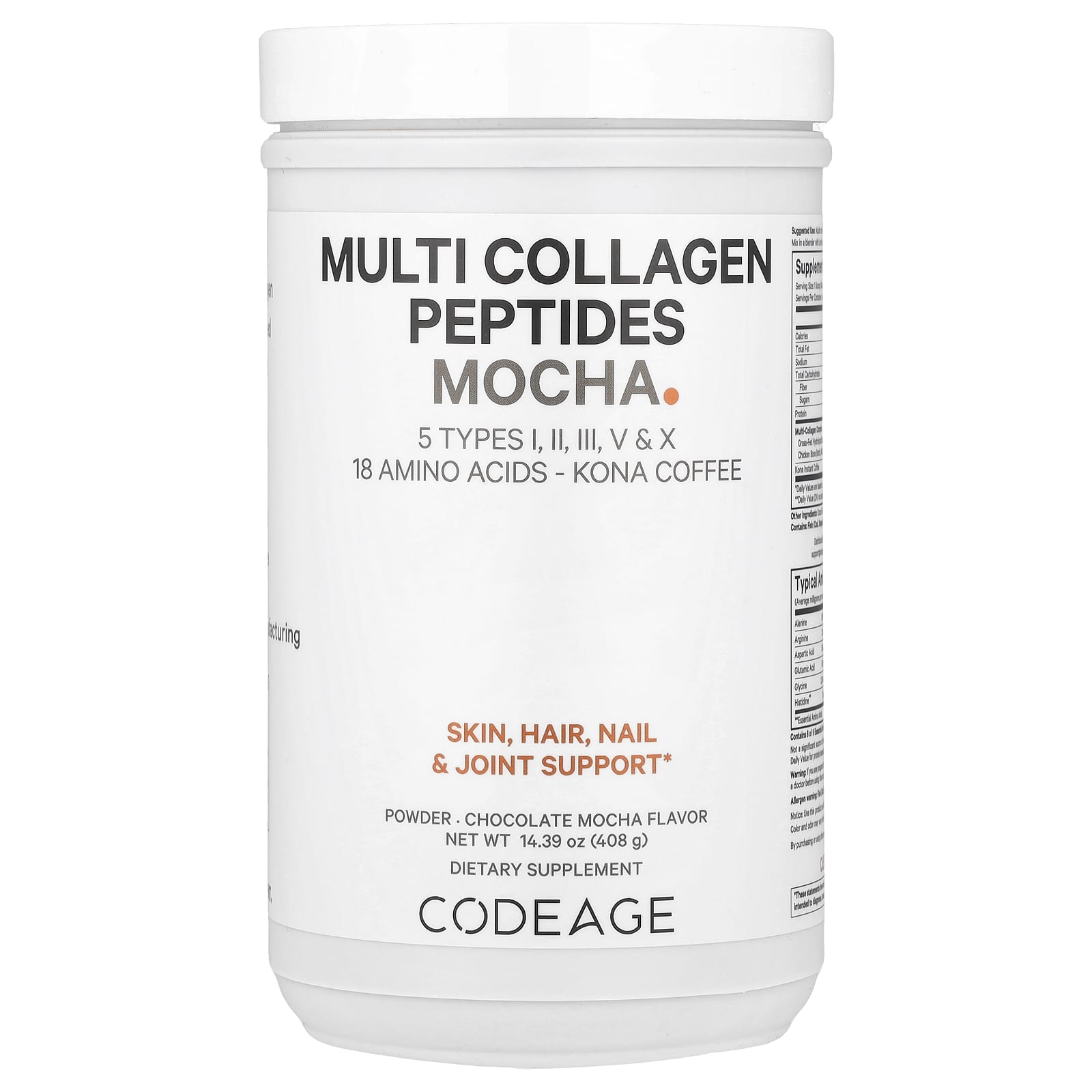 

Multi Collagen Peptide Mocha Powder, Chocolate Mocha, 408G(14.39Oz)