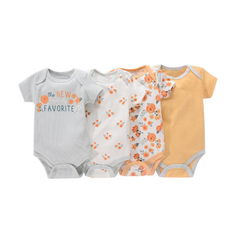 KIDDIEZOOM 4 Pcs Fashion Baby Boys Girls Bodysuits 100%Cotton Soft Newborn Clothes