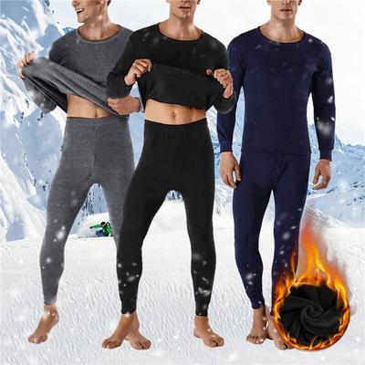 Roupa íntima térmica masculina de inverno, quente, algodão macio, forrado de lã, painéis quentes, trajes térmicos, conjunto de pijamas