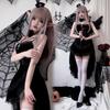 [JUNDOMECY] Witch Devil Cosplay Sexy 6-Piece Set with Feathers and Petticoat, Black and Red, Demon, Vampire, Halloween Costume, Adult Women's, Cute, P