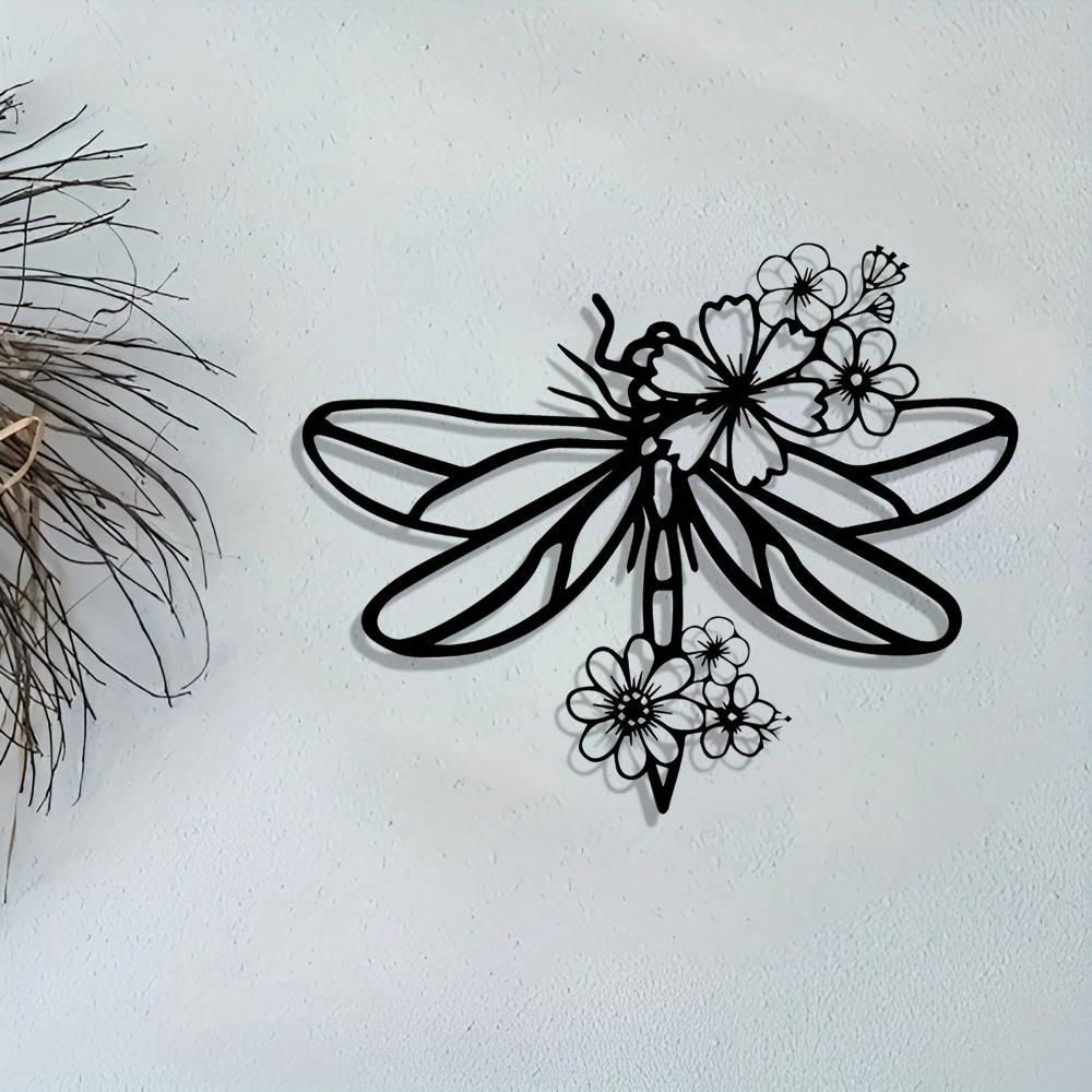 Dragonfly Iron Wall Art Rustic Metal Sculpture with Floral Details Indoor Outdoor Room Decor
