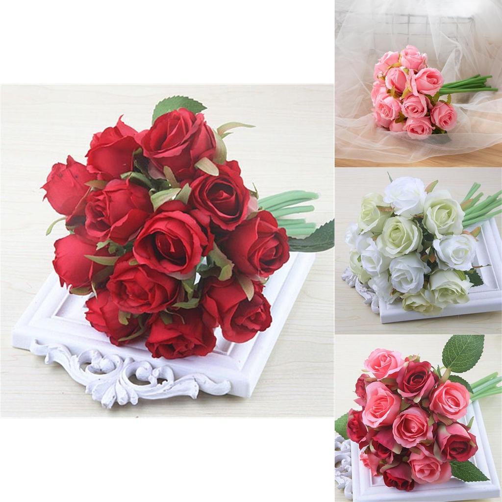Stunning 12 Head Artificial Flowers Rose Silk Bouquet For Elegant Wedding Dcor