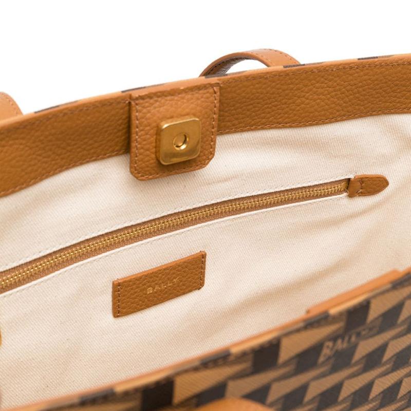 Bally Letter Logo Triangle Flag Print Fabric With Leather Tote Bag Women Tote Bags Brown 6304985