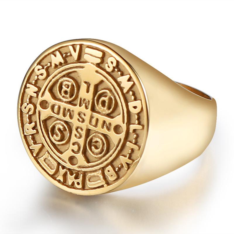2026 Fashion Cross Textured Titanium Steel Ring, Personalized Retro Men s Gold Ring Accessories 7