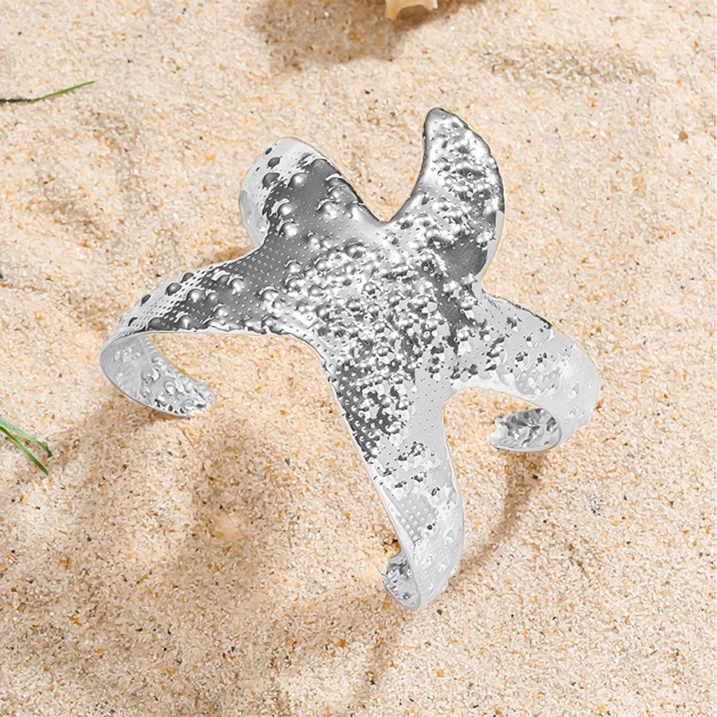 European & American Ocean Style Stainless Steel Bracelet with Starfish, Seashell, Coral Flowers, and Natural Stone Bangle Hand Jewelry.