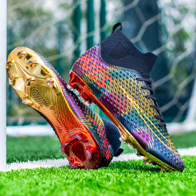 High-Top Football Shoes Electroplated Soles Spikes Male And Female Students Youth Artificial Grass Outdoor Training Football Shoes 32