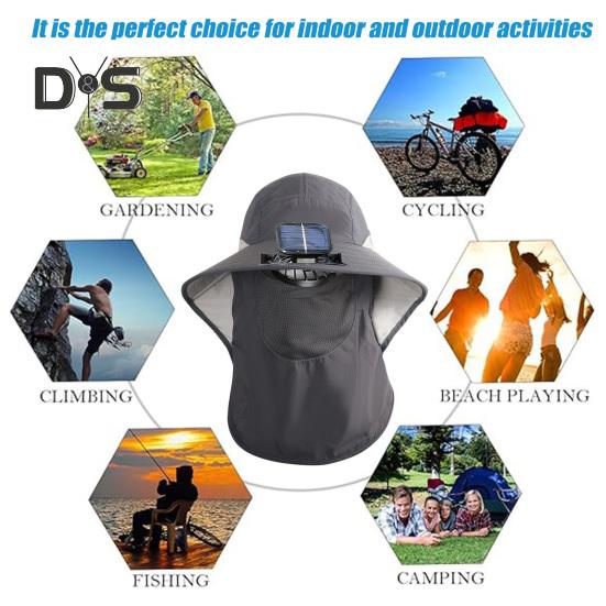 Men's Sun Hat Outdoor Hiking Sun Protection Cap with Solar And USB Powered Fan Wide Brim Fishing Hat with Neck Flap for Men Women