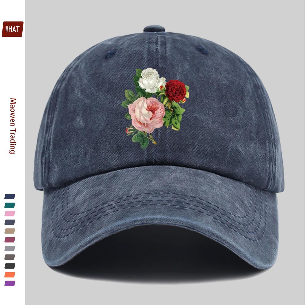 pc Creative White Rose Floral Print Baseball Cap Breathable and Lightweight HipHop Hat with Red and Pink Flower Patterns Wom