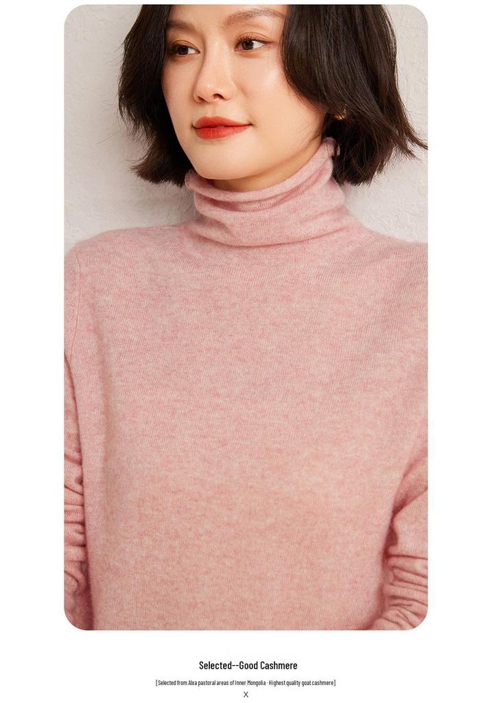 Women's High Neck Cashmere Sweater - Autumn/Winter, Comfortable, Loose, Versatile Knit Pullover.