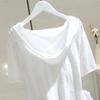 Women's White Hooded Short-Sleeve Loose Fit Slimming Pullover, 2025 Spring/Summer Collection